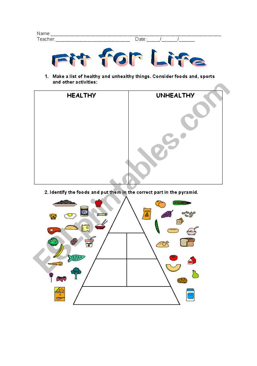 Fit for Life worksheet