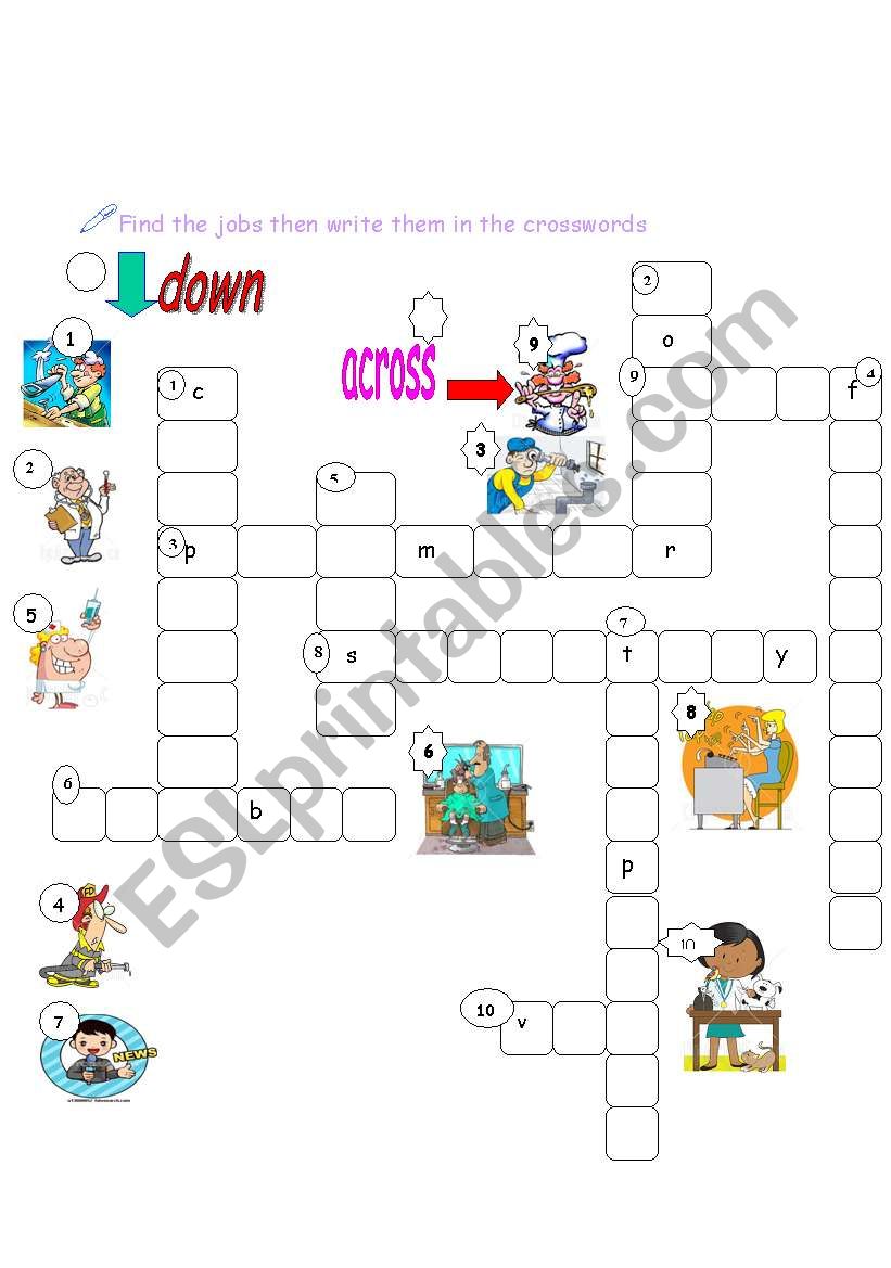 jobs crosswords worksheet