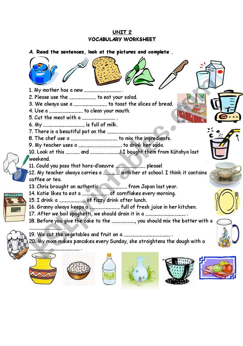 Kitchen Items worksheet