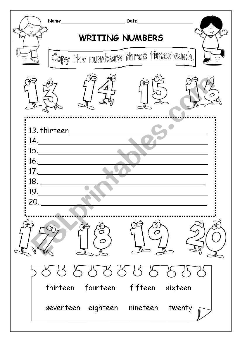 PART2/3 WRITING NUMBERS 13-20 worksheet