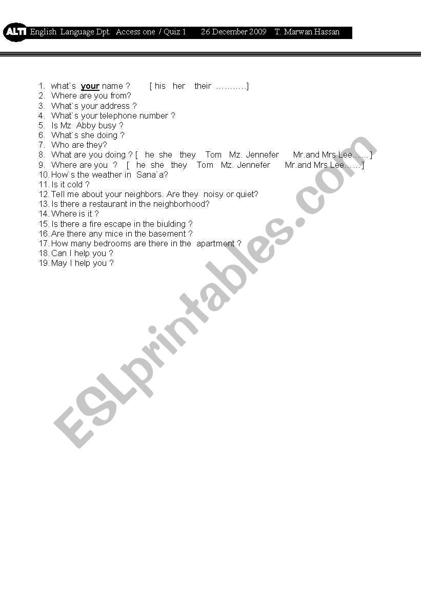 daily worksheet