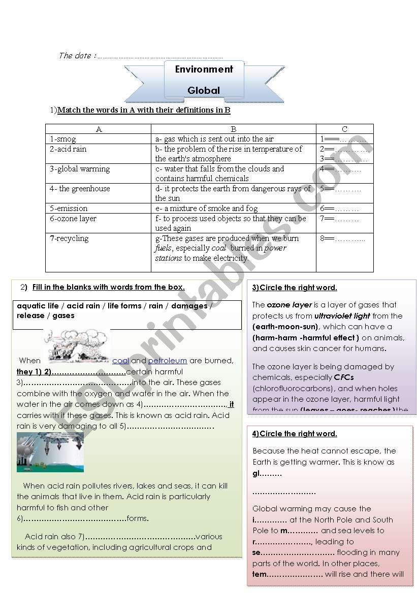 global warming worksheet