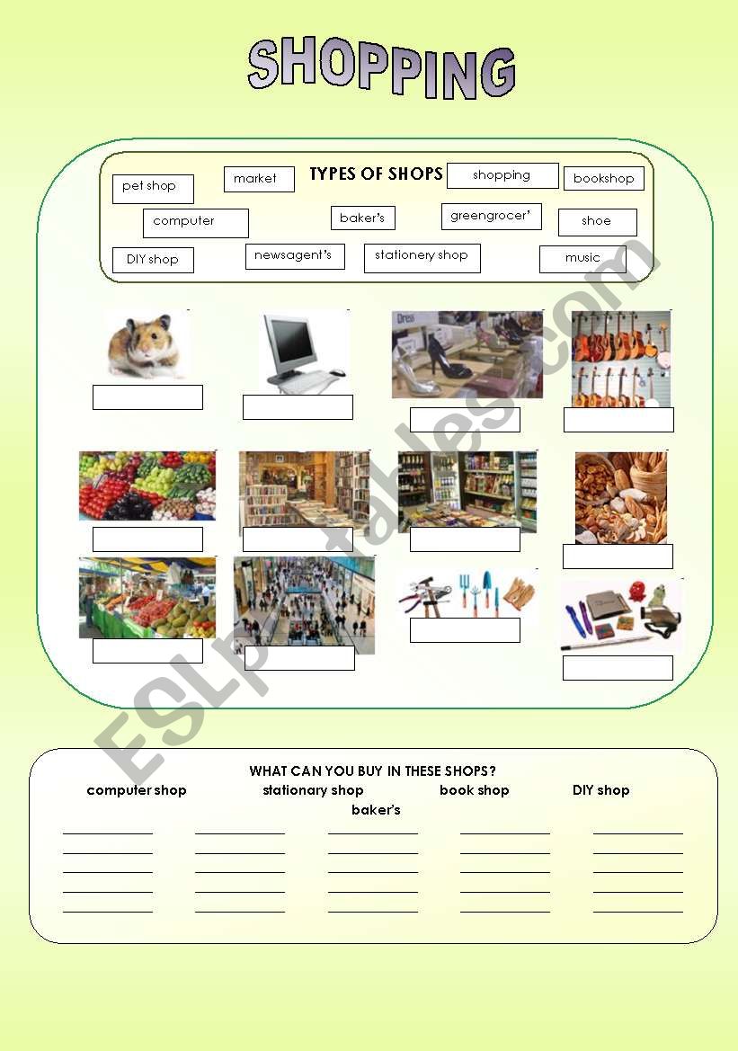 SHOPPING 3 pages !! worksheet