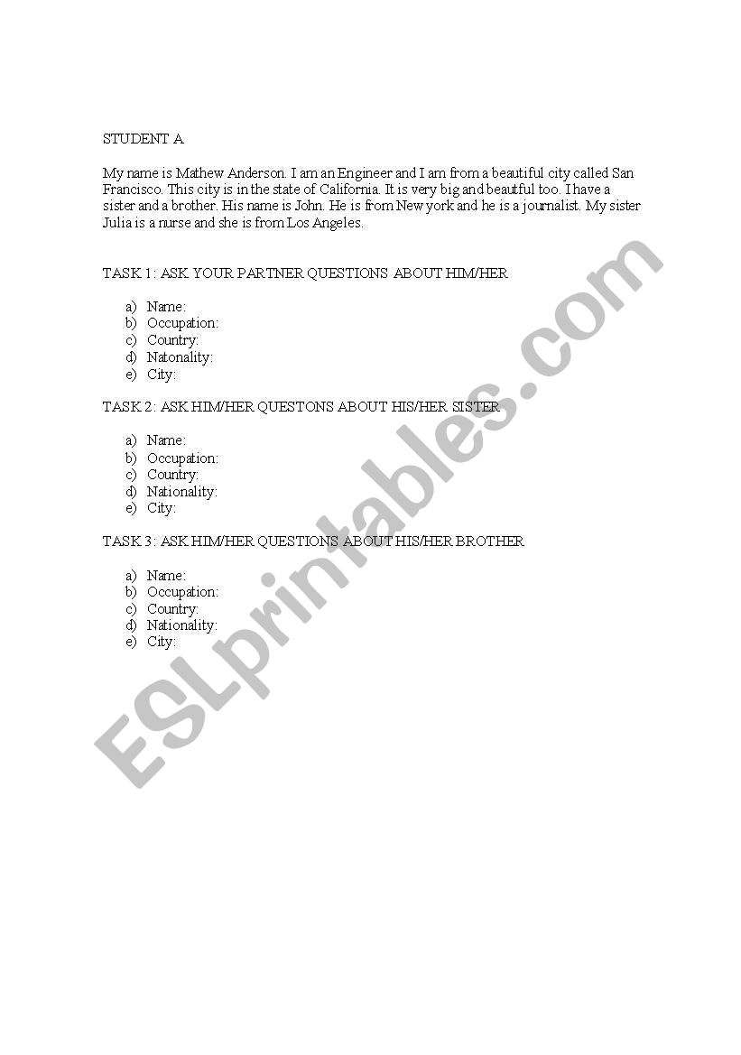 Reading exercises worksheet