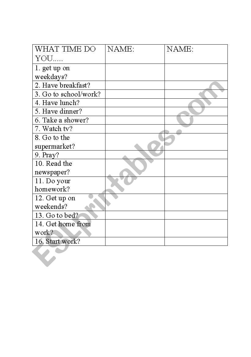 Class conversation worksheet