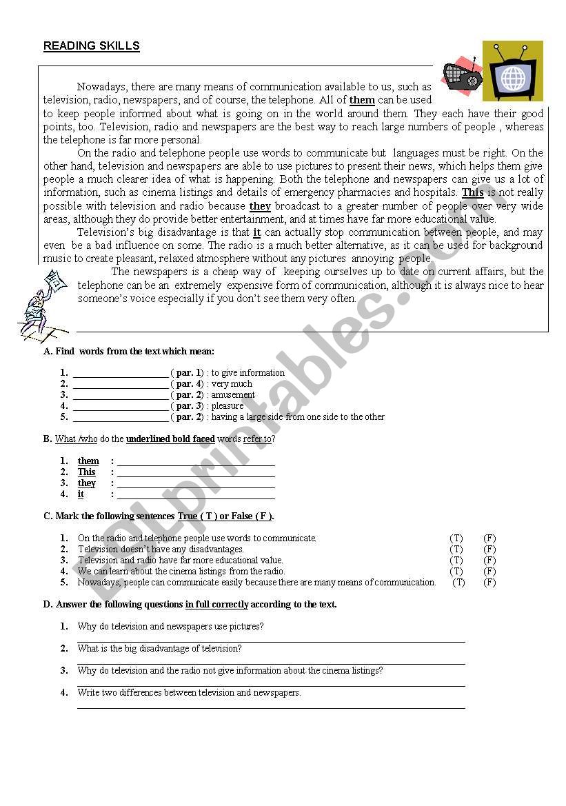 reading comp. worksheet