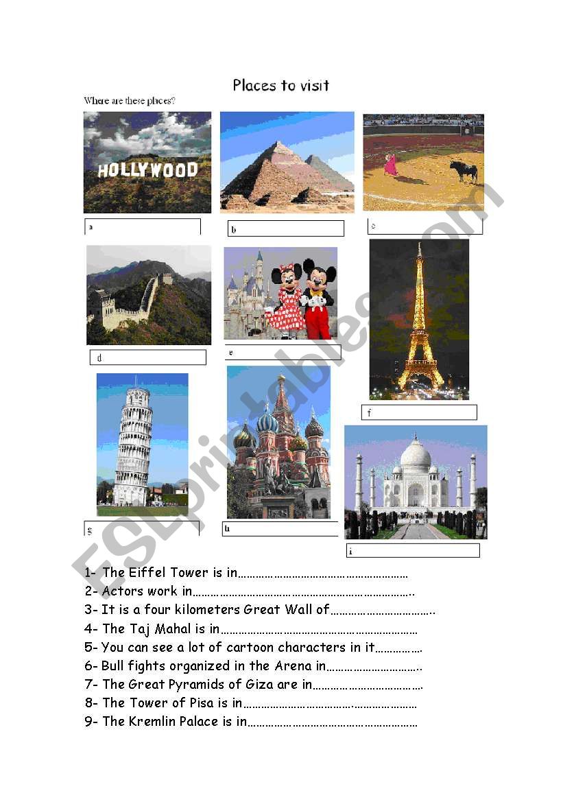 places to visit 1 worksheet