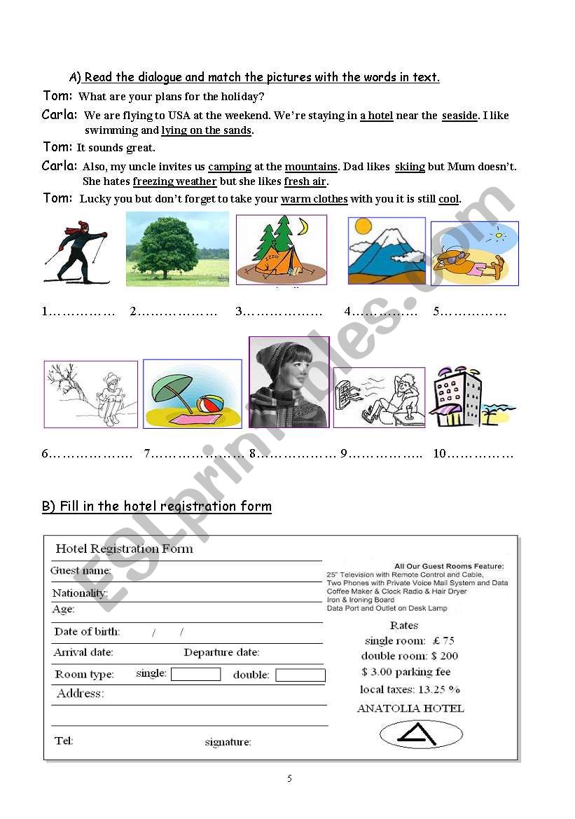 places to visit 2 worksheet