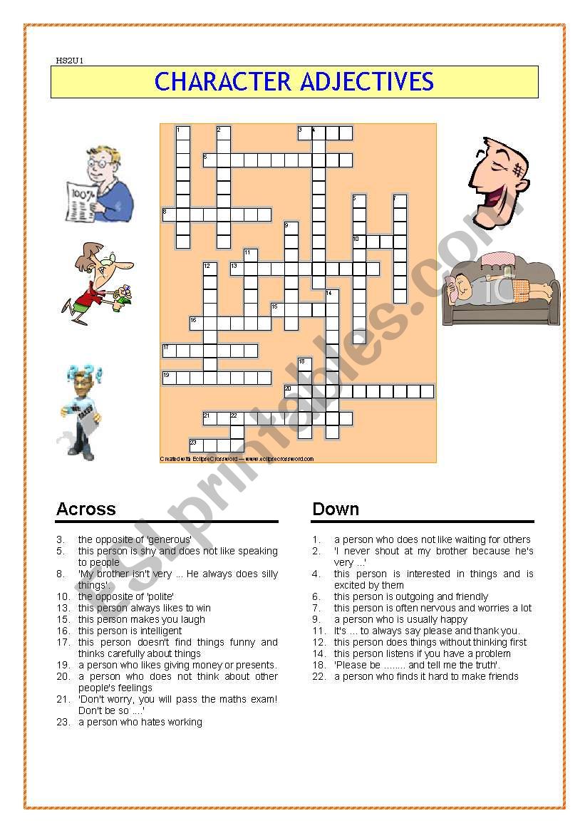 A crossword: Character adjectives