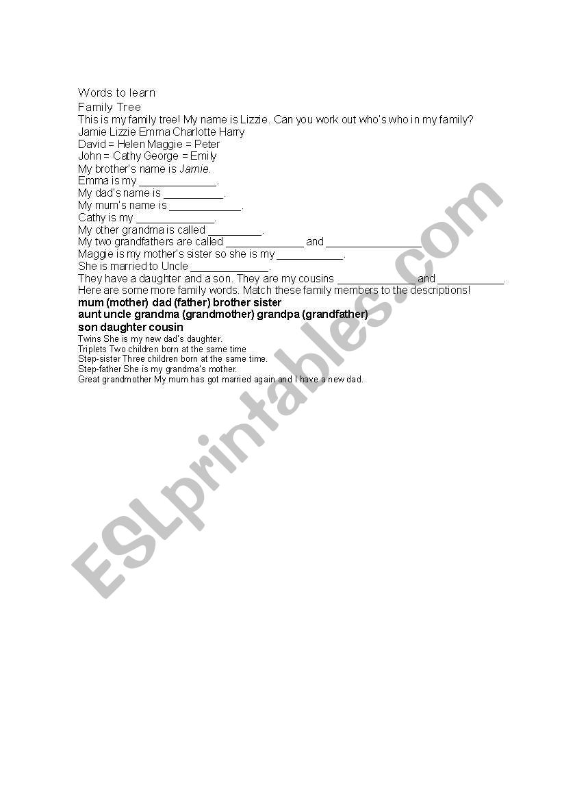 family worksheet