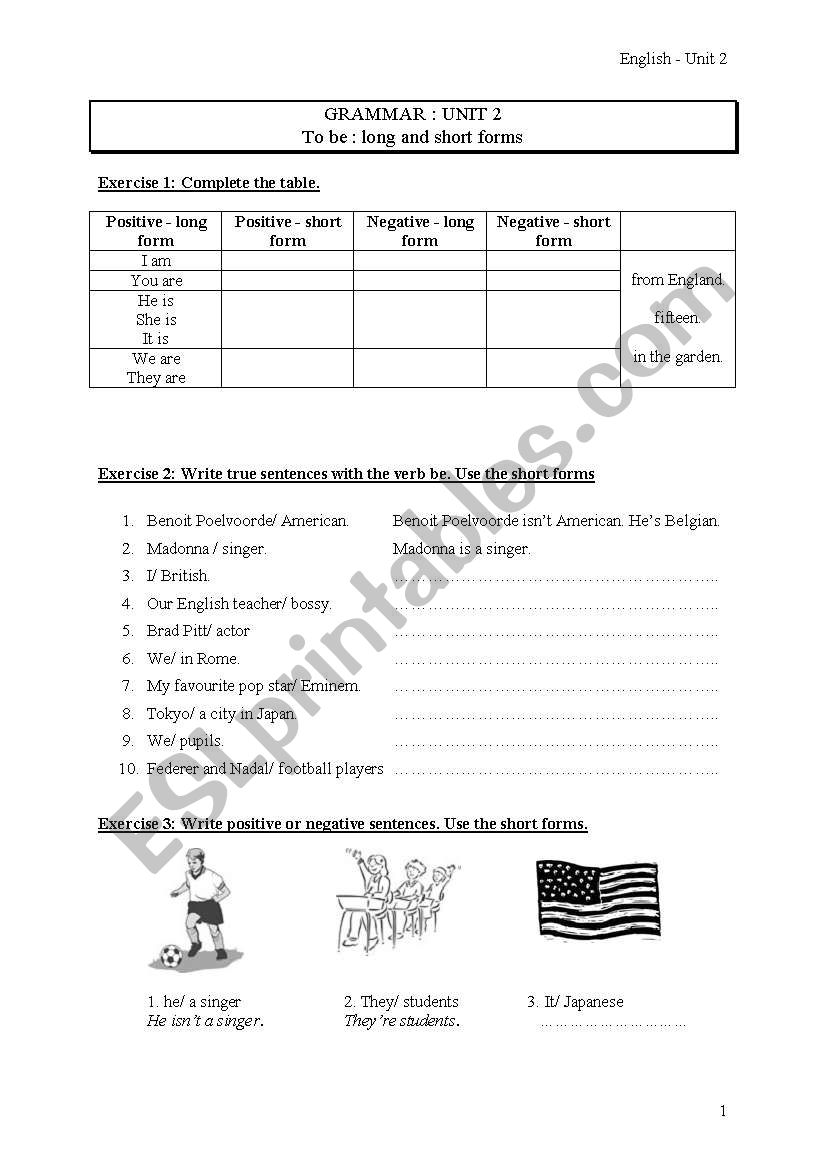 To be - positive & negative - long and short forms