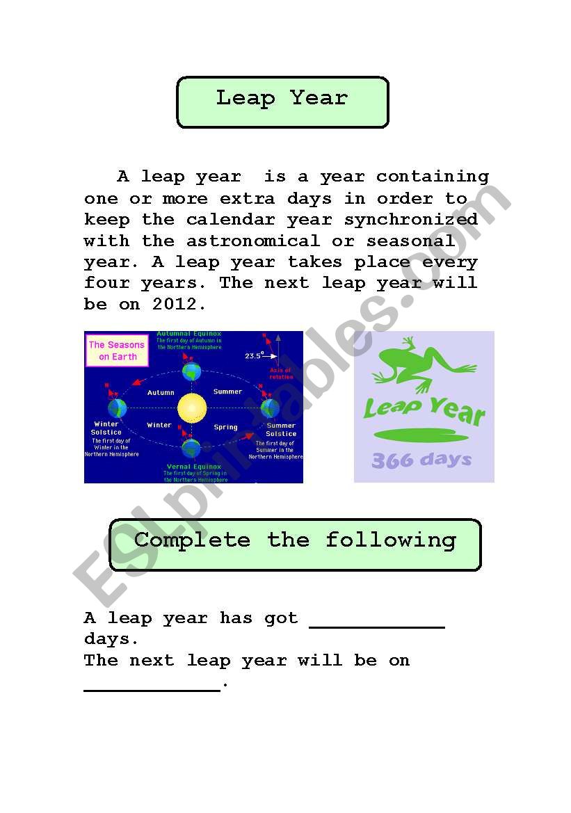 Whats is a leap year? worksheet