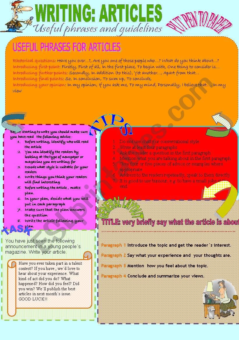 Writing articles worksheet