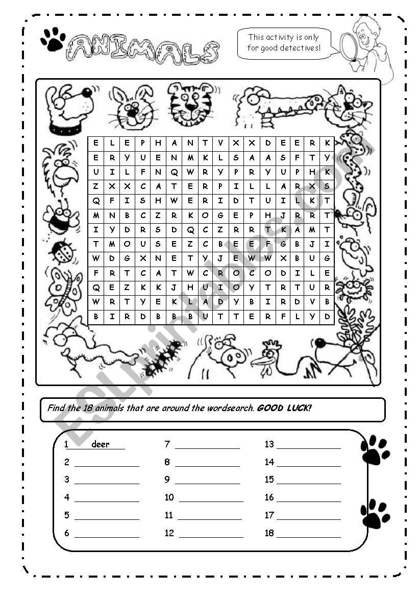 ANIMALS  - B&W worksheet