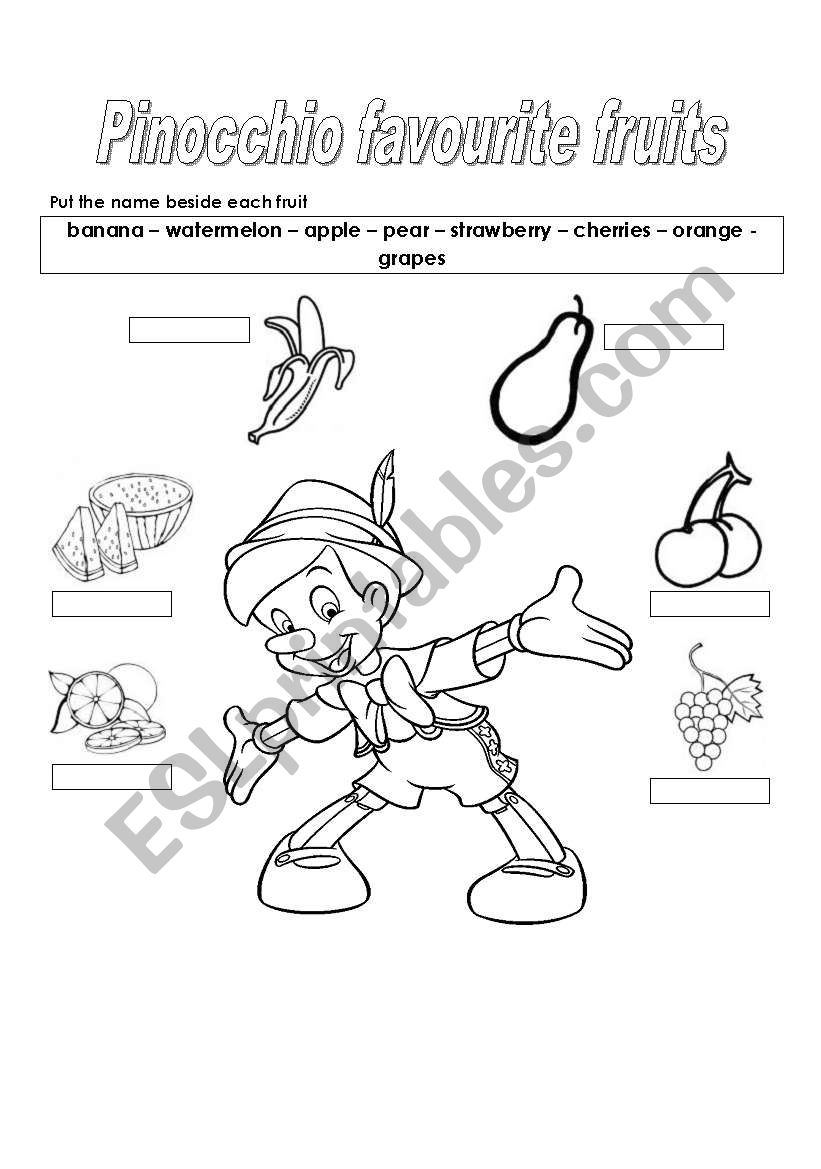 Pinocchio fruits worksheet