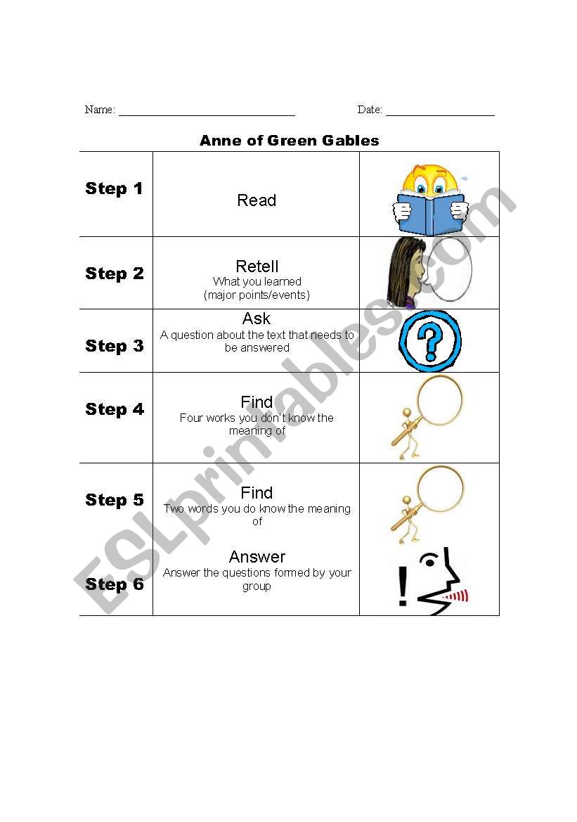 Anne of Green Gables Novel worksheet