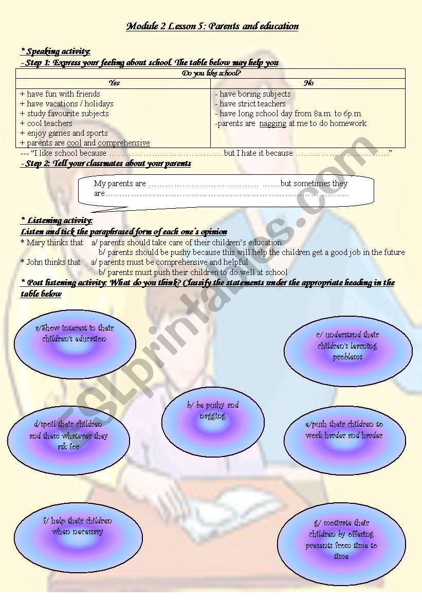 parents and education worksheet