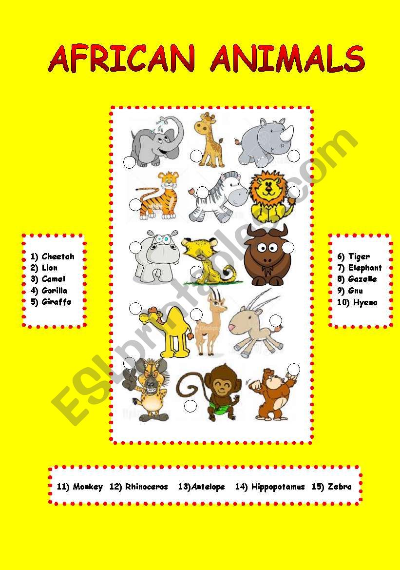 african animals worksheet