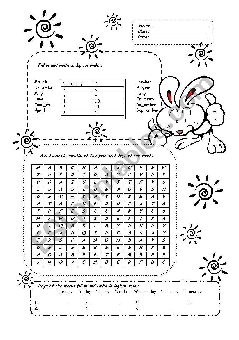 MONTHS-DAYS OF THE WEEK worksheet