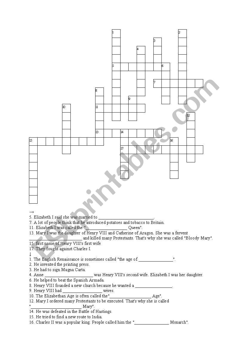 From British History - Crossword puzzle