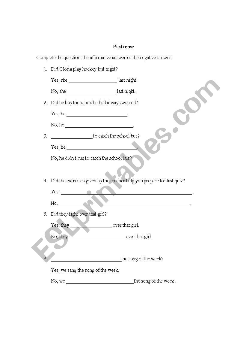 Pat Tense quiz worksheet