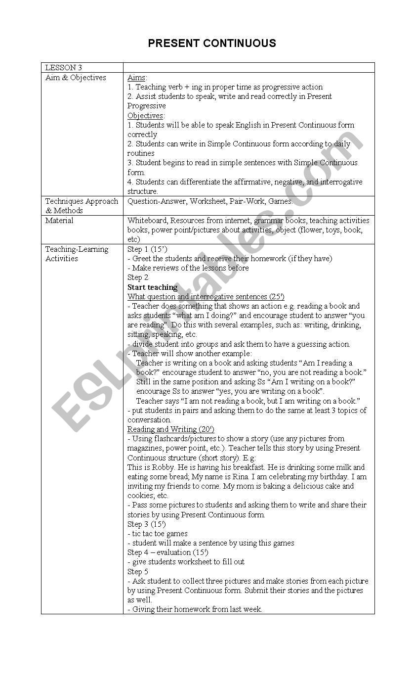 Present continuous tense worksheet