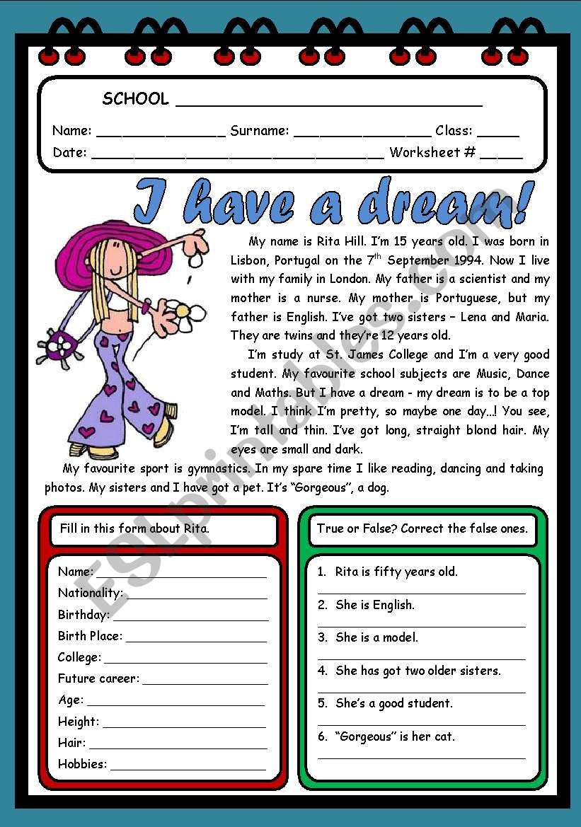 I HAVE A DREAM! ( 2 PAGES ) worksheet