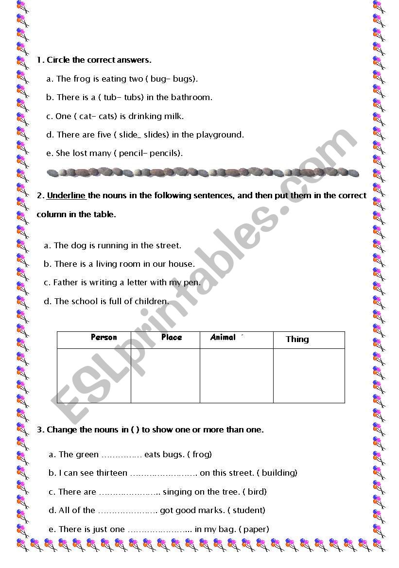 Nouns+ plurals worksheet