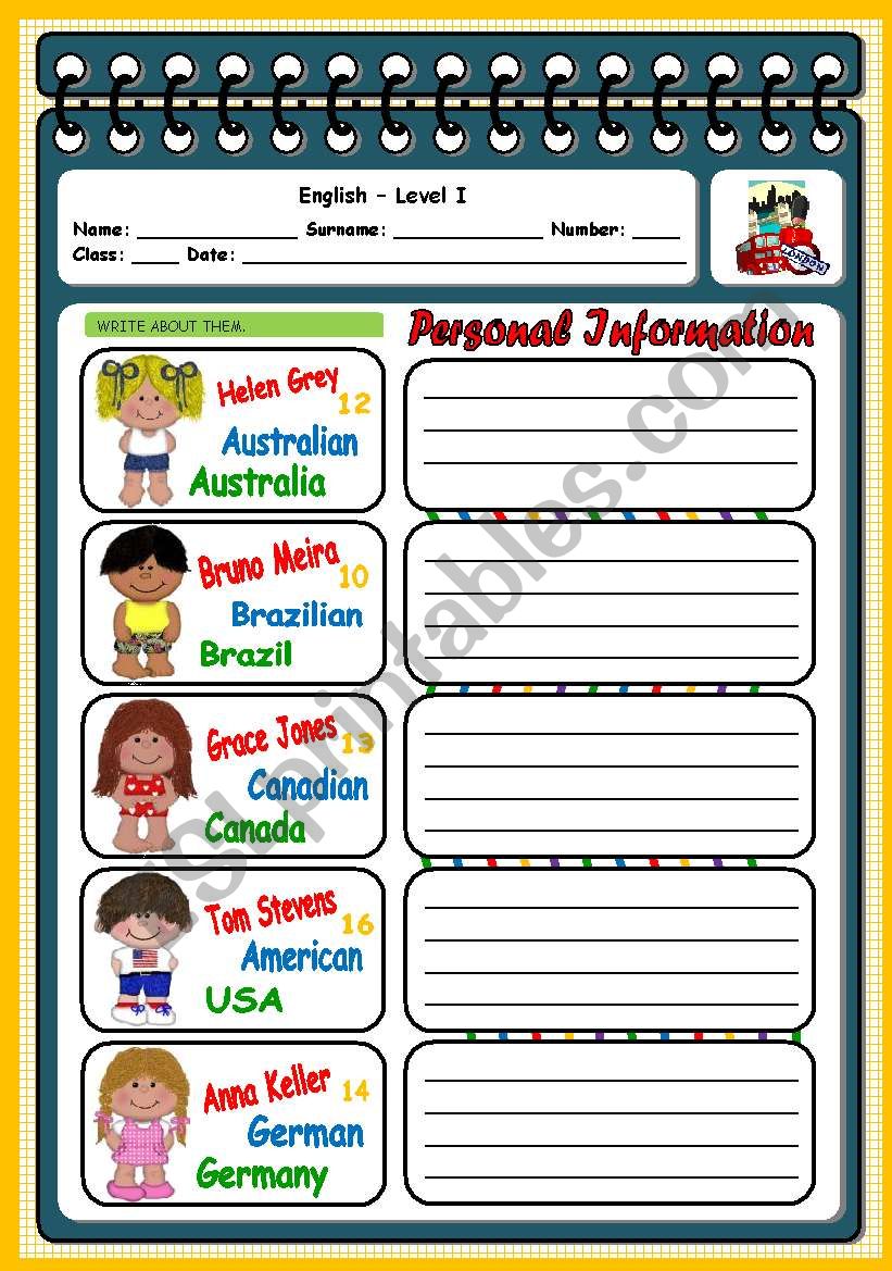 PERSONAL INFORMATION worksheet