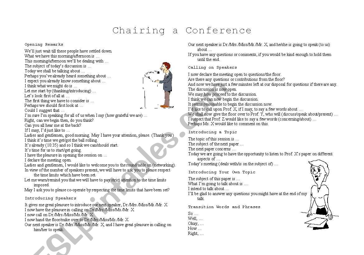 Chairing a Conference worksheet