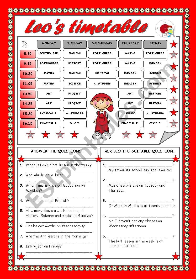 LEOÂ´S TIMETABLE worksheet