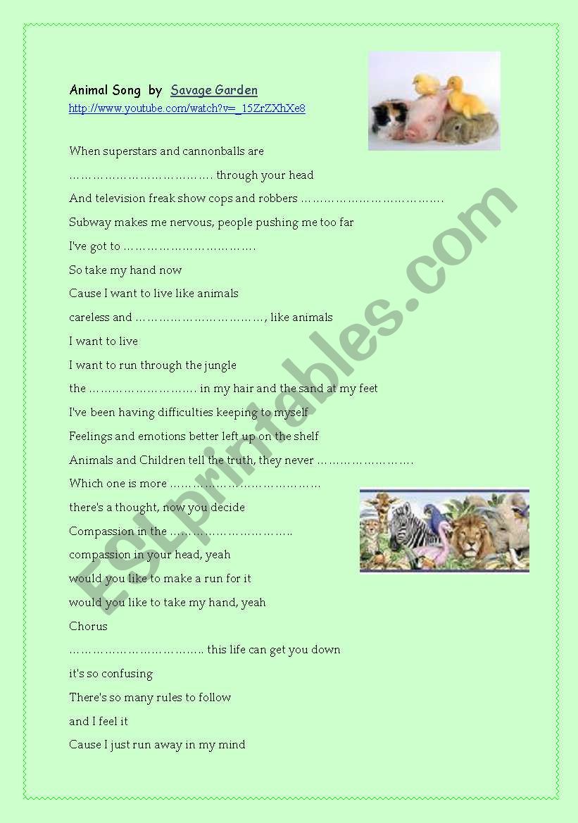 Animal Song worksheet