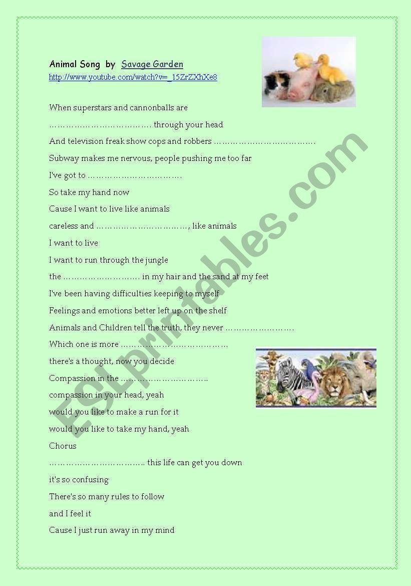 Animal Song worksheet