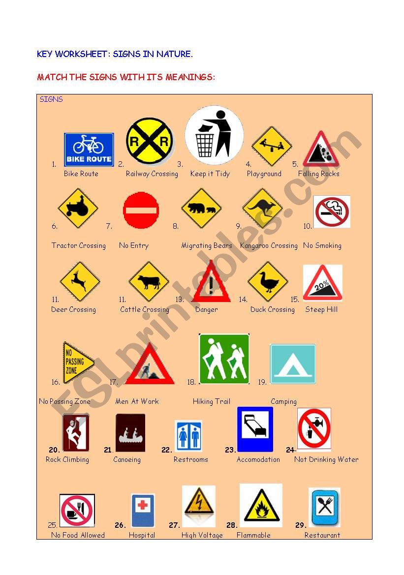 worksheet signs in nature .key answer - ESL worksheet by pence