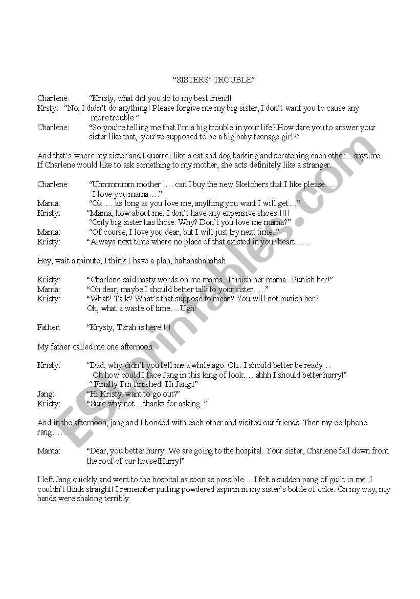 Sisters troule script worksheet