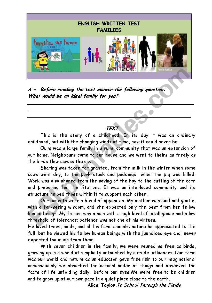 Families worksheet