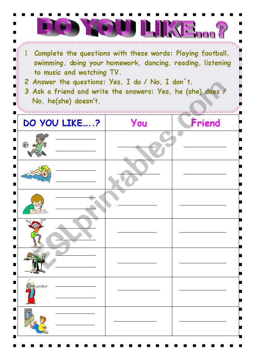 DO YOU LIKE...? worksheet