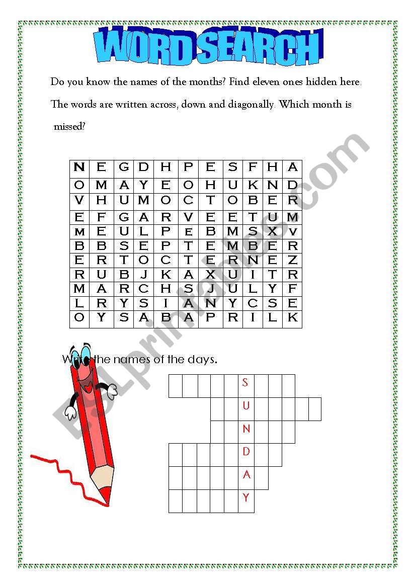 Months and Days of the week worksheet