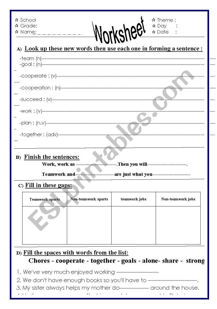 teamwork worksheet