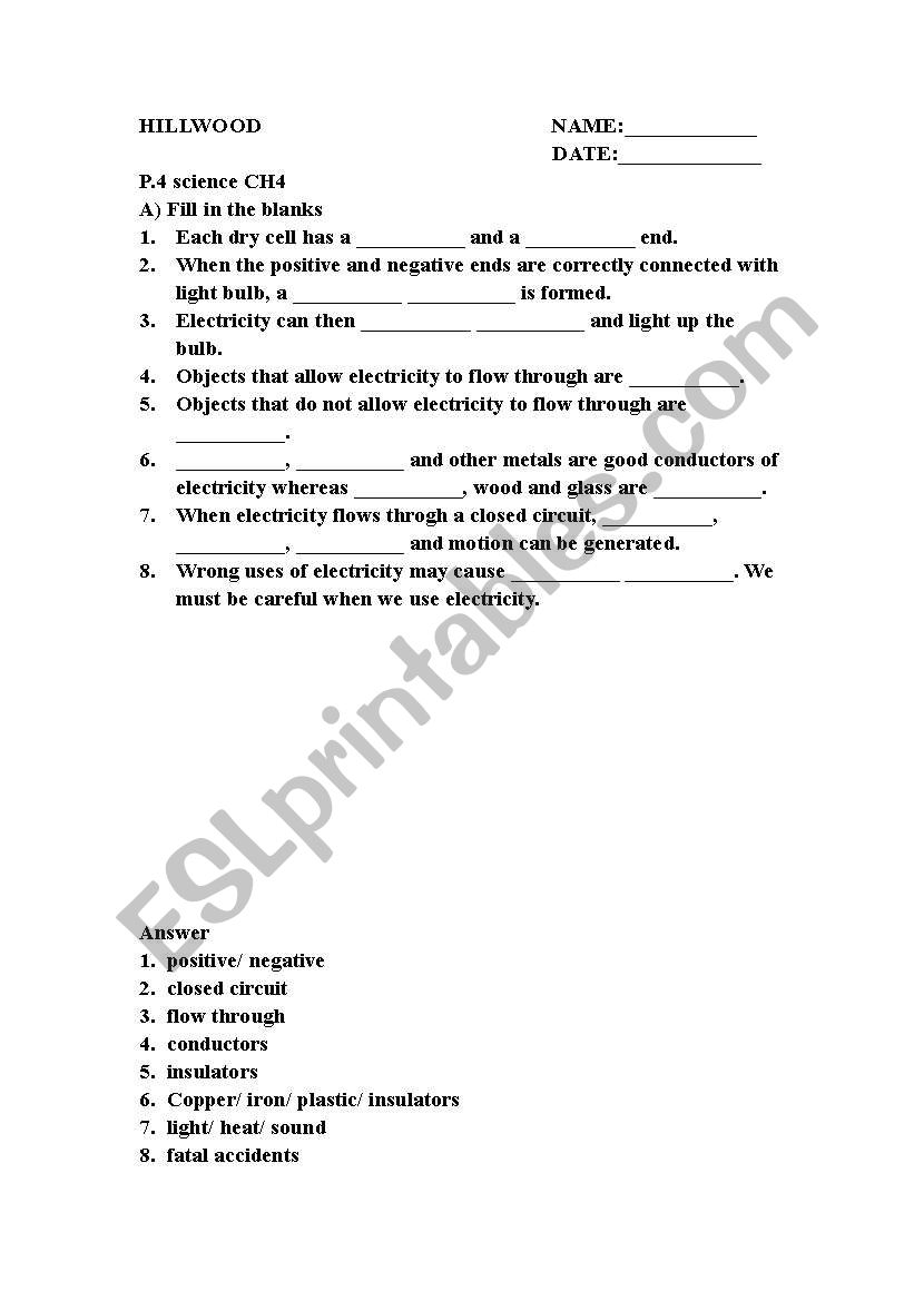 Science P.4 worksheet