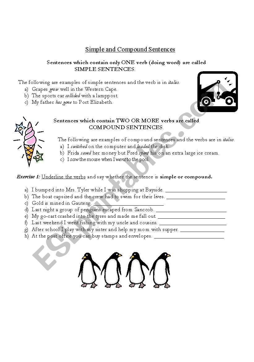Simple and Compound Sentences worksheet