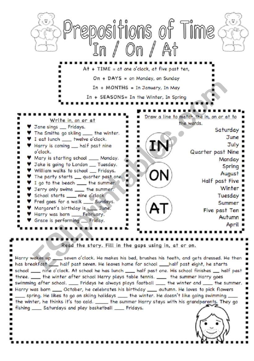 prepositions of time in/on/at worksheet