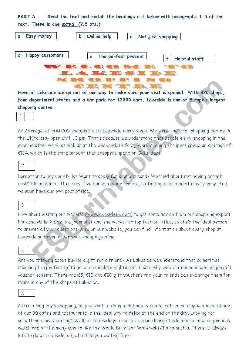 exam worksheet