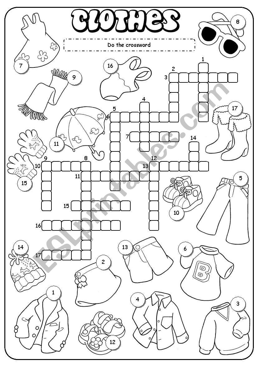 Clothes crossword worksheet