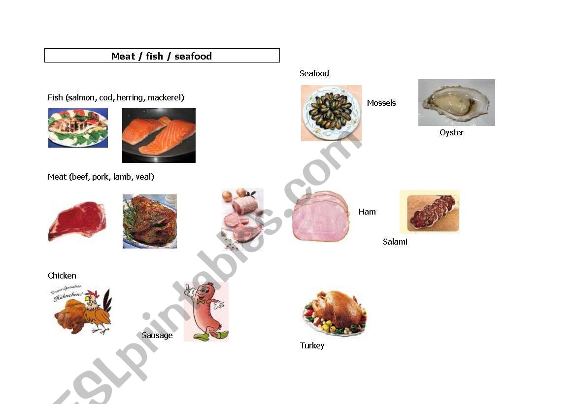 Meat, fish and seafood worksheet