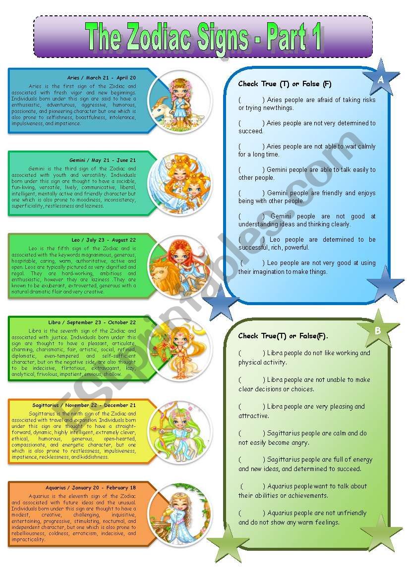 Zodiac Signs_Part 1 worksheet