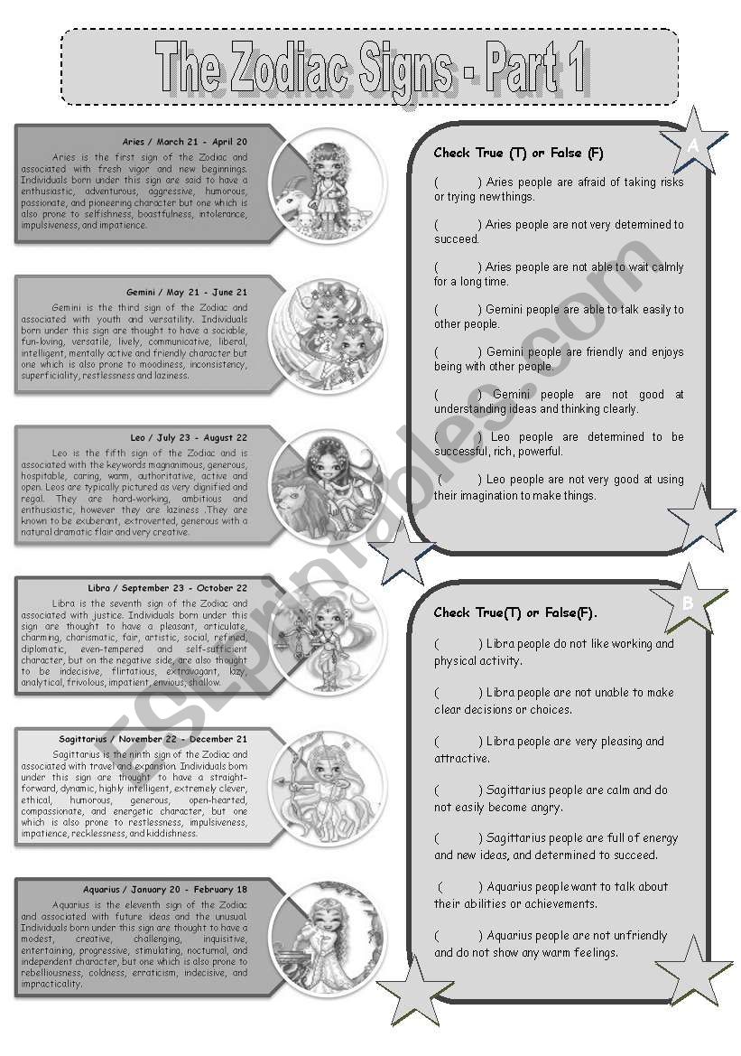 Zodiac Signs_Part 1 worksheet