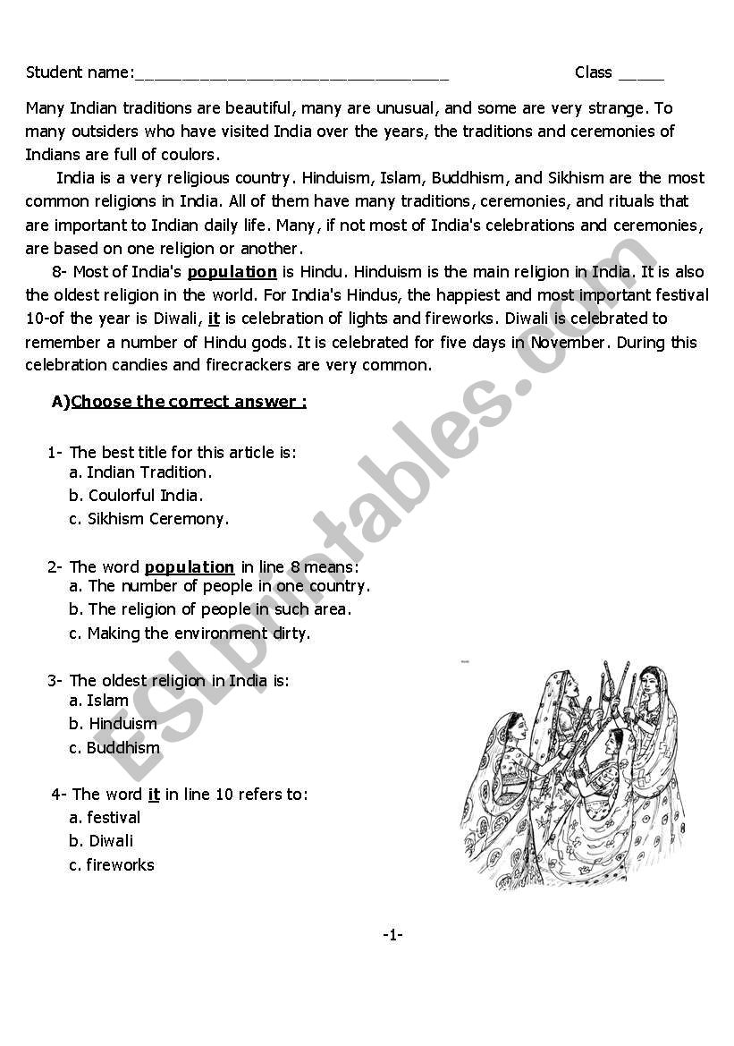 INDIAN CELEBRATION worksheet