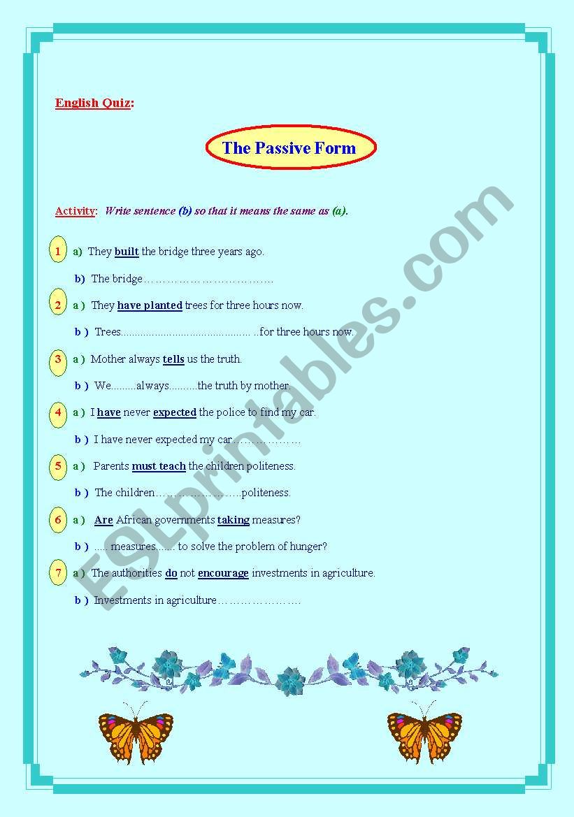 Passive form worksheet