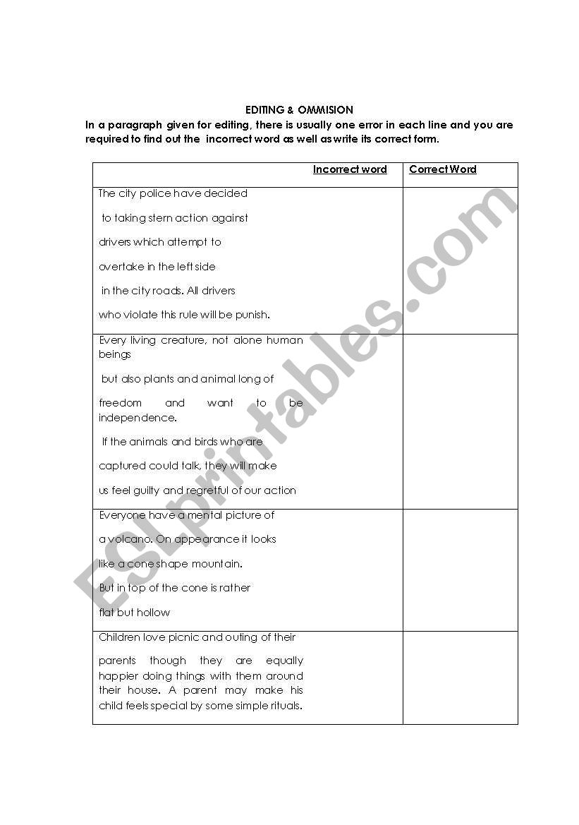 Editing worksheet